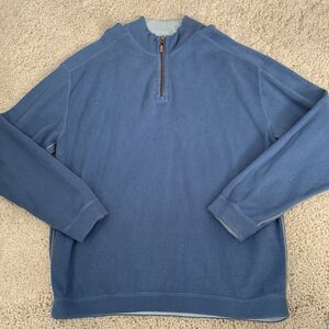 TOMMY BAHAMA Mens Large Reversible 1/4 Zip Pullover Sweatshirt Blue Flip Sider